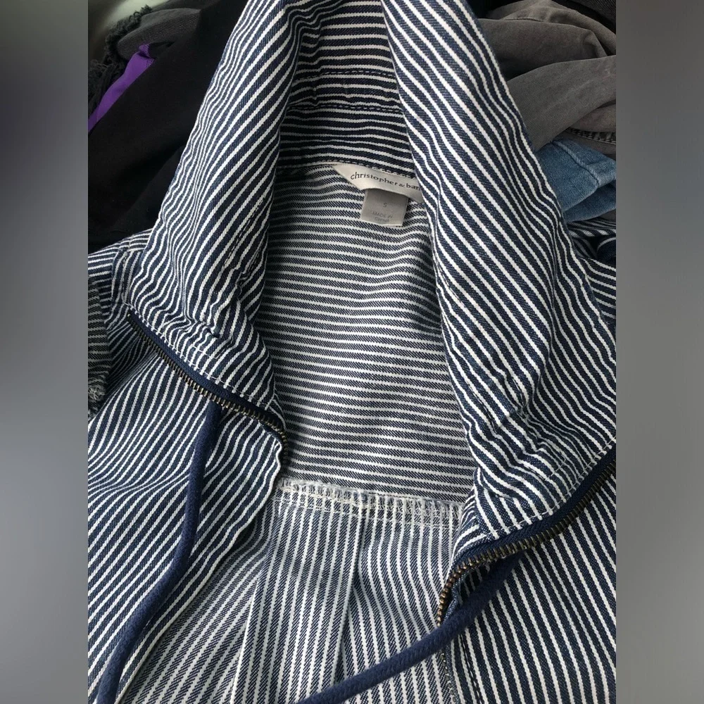 Christopher & Banks Nautical Stripe Cotton Jacket Full Zip with Pockets sz Small - Picture 4 of 4